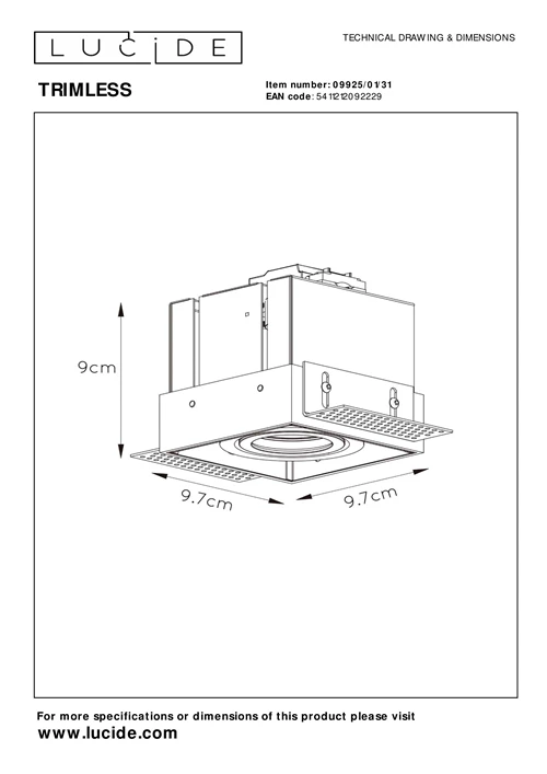 Lucide TRIMLESS - Einbaustrahler - 1xGU10 - Weiß - technisch